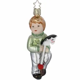 Фото: Елочная игрушка INGE GLAS "Мальчик на деревянной лошадке" 12 см